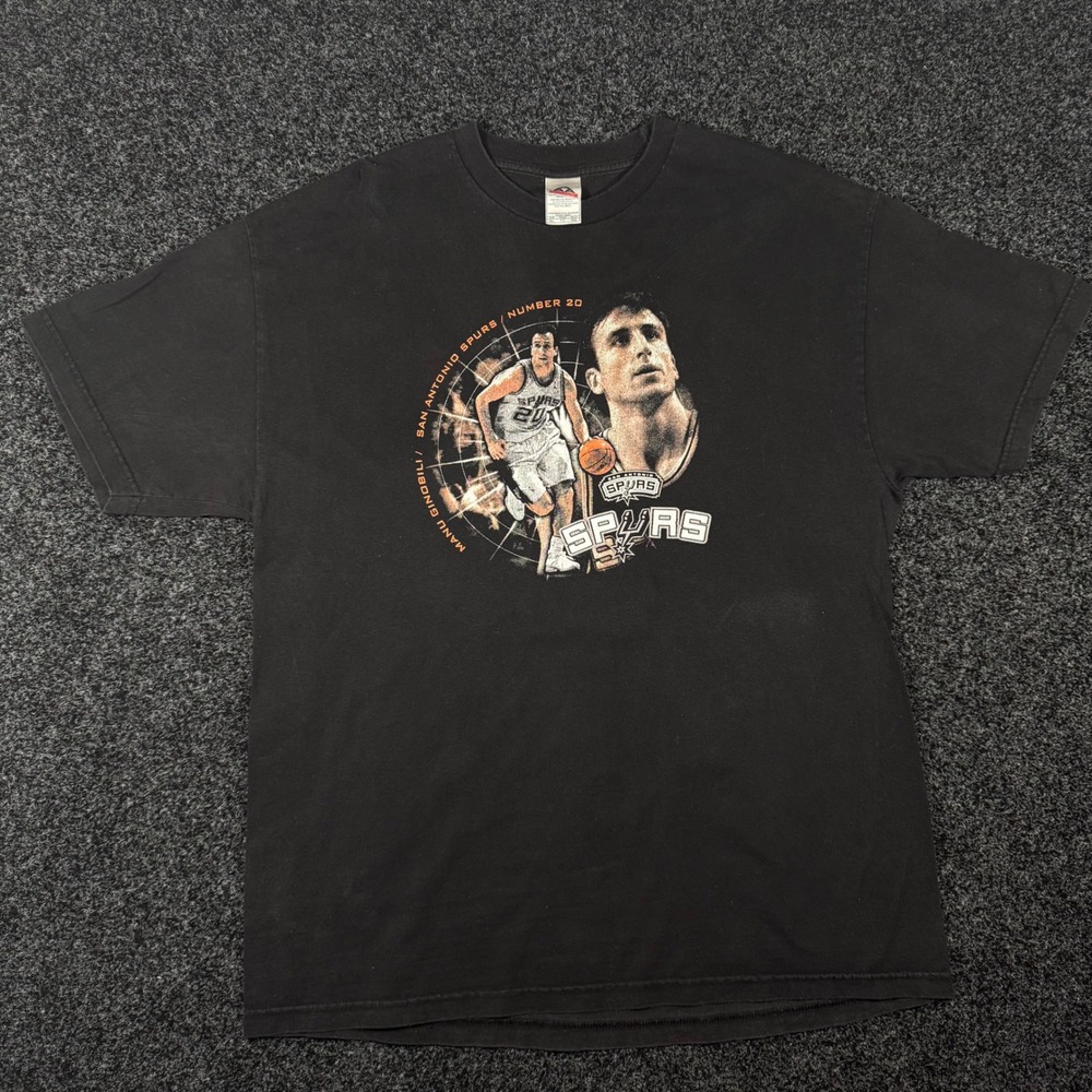 Vintage 2000s NBA San Antonio Spurs Manu Ginobili #20 Player T-Shirt Black XL